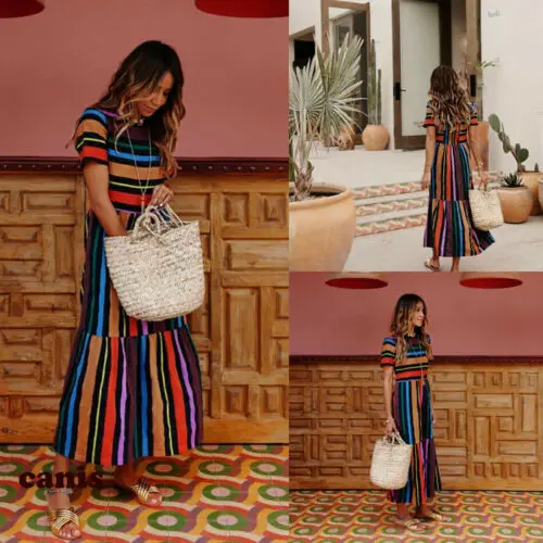 Женское Макси сарафан с цветочным принтом Boho Летнее вечернее платье пляжное