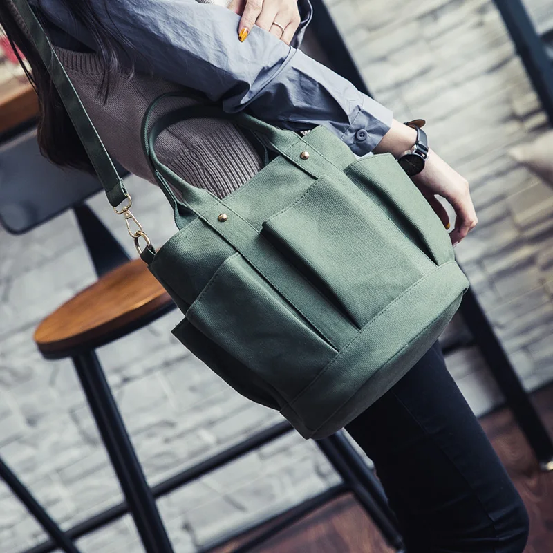 

Canvas Women Bucket Bag Brand Design Large Capacity Female Tote Handbags 2019 Ladies Casual Travel Shoulder Bags Pockets Bolsa