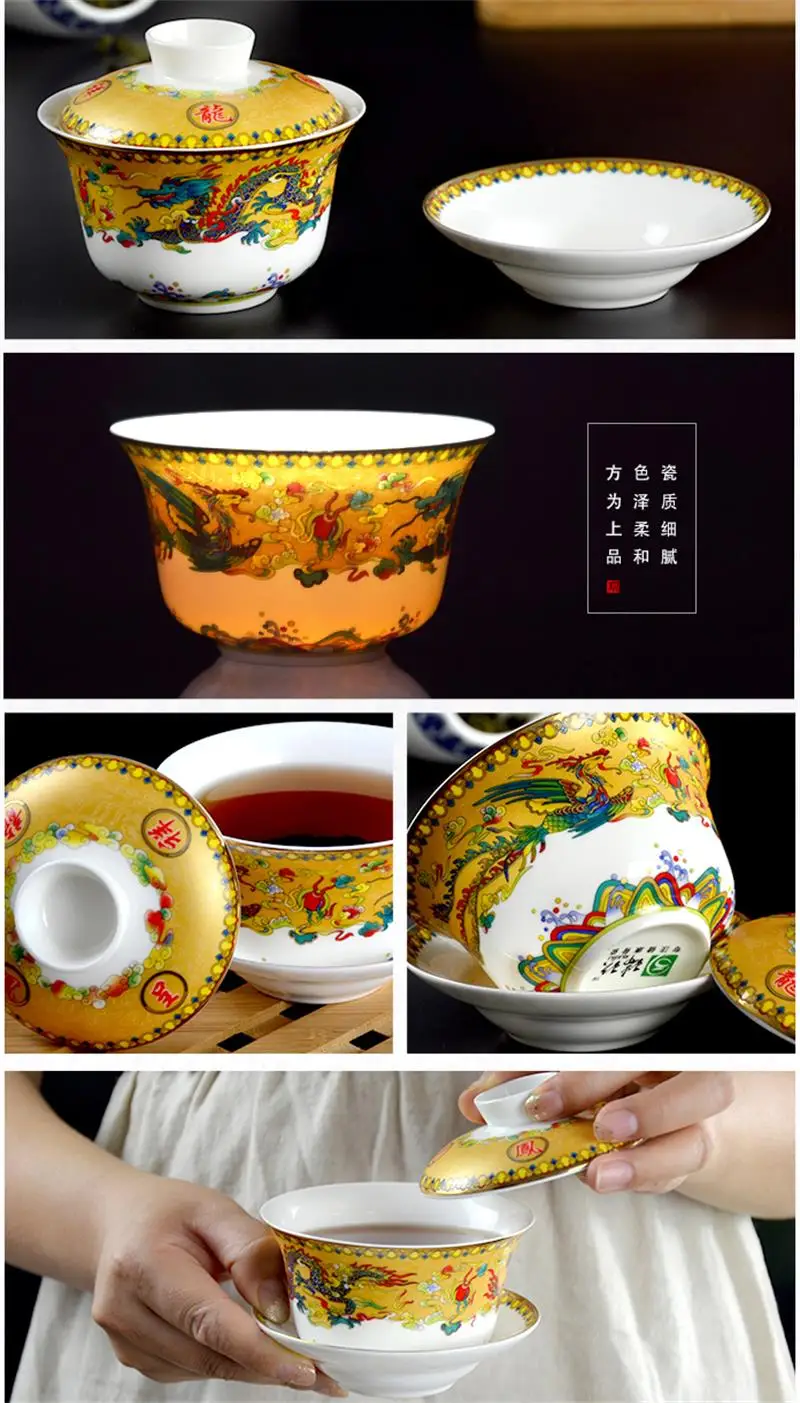 200 мл, прекрасный костяной фарфор gaiwan, Дракон Живопись китайский чайник, керамический кунг-фу gaiwan, Глиняный Чайник для Исин, чайник