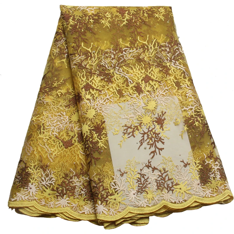 

2016 New Arrival High Quality African Double colors Lace Fabric Net Lace Fabric, Tulle Materials Mini Order 5 Yards NA384B-3