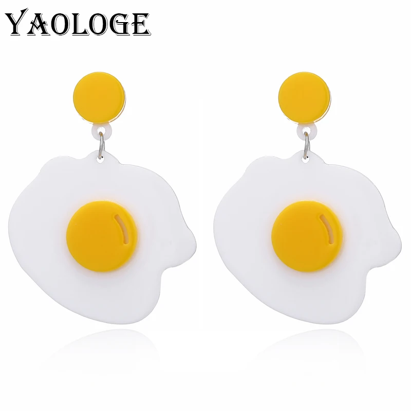 

YAOLOGE Cute Eggs Acrylic Earrings Sweet Cartoon Fried Eggs Funny Earrings For Women Party Fashion Jewelry Accessories Gifts New
