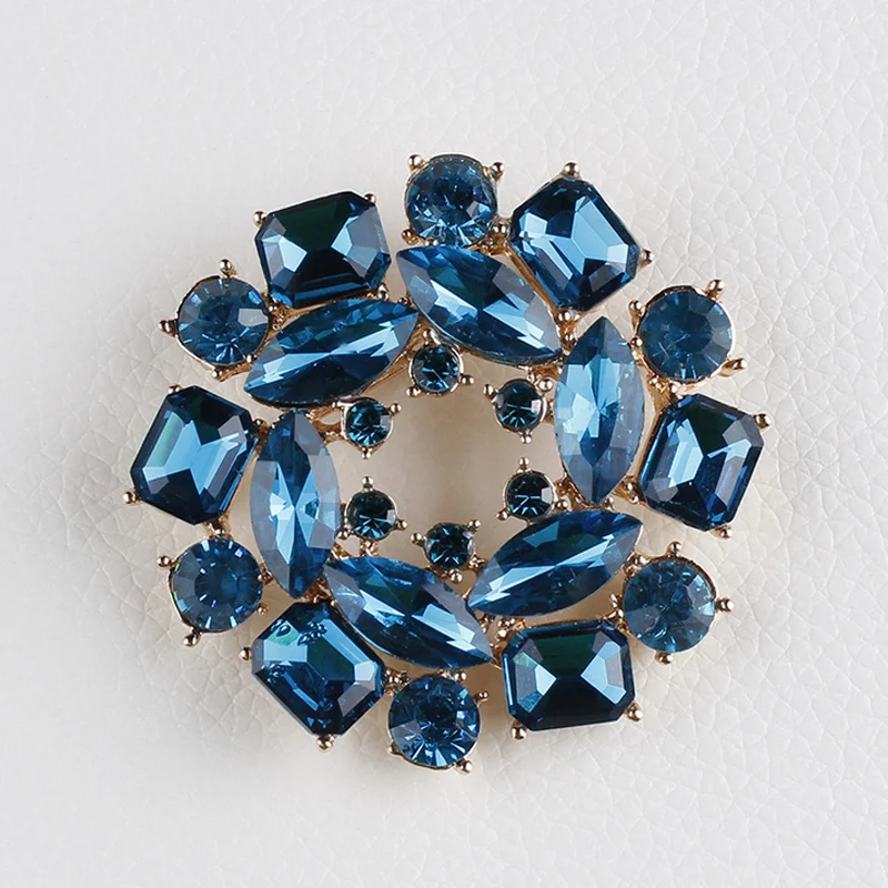 

High Quality Blue Glass Crystal Bauhinia Flower Brooch Pins for Sweater