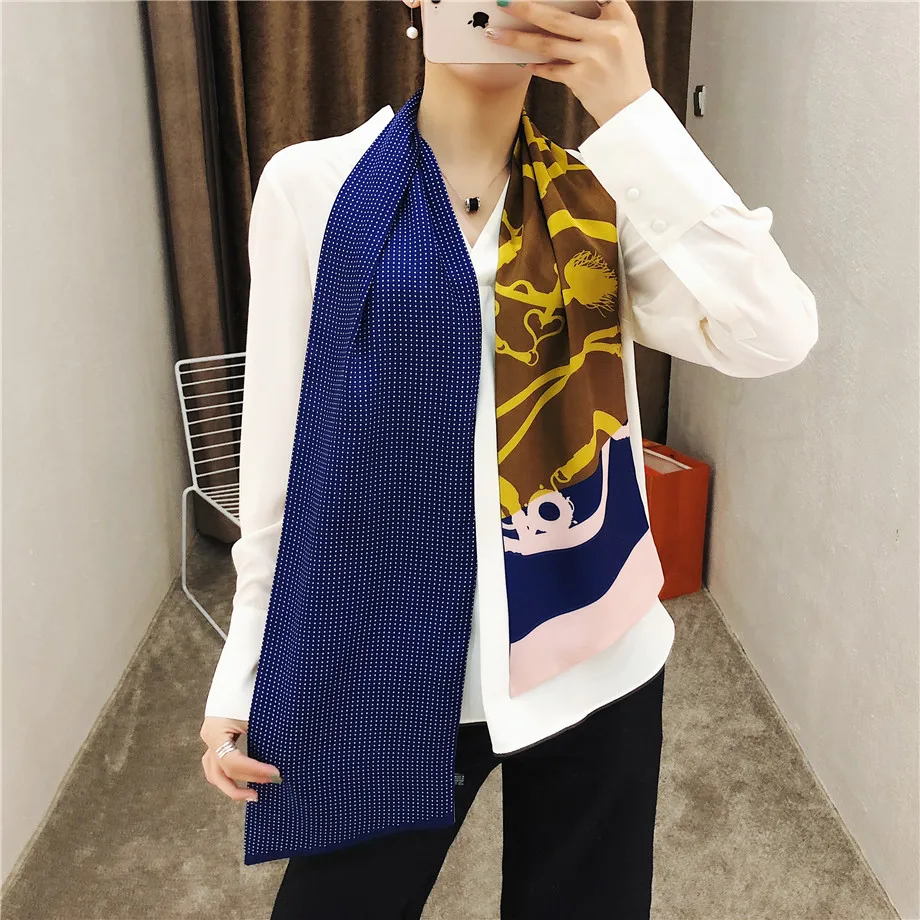 160cm Luxury Brand New Design Tassels Chain Twill Scarf Double-deck Women Scarf Head Silk Scarves Wraps Neckerchief For Ladies