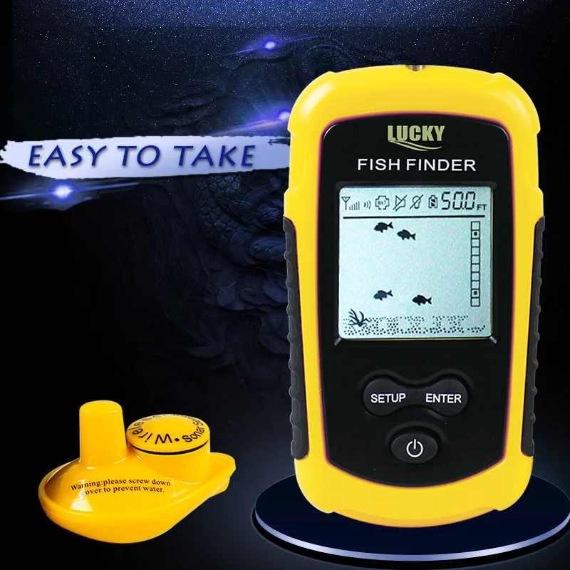 LUCKY اللاسلكية صياد السمك سونار Fishfinder 40 m مدى عمق المحيط بحيرة البحر الصيد FFW1108-1 السونار لصيد الأسماك في الروسية