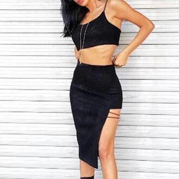 

Women Sexy Dress 2 Piece Nightclub Camisole Short Dress Solid Female Bodycon Dress Ladies Split Night Club Party Dresses Women