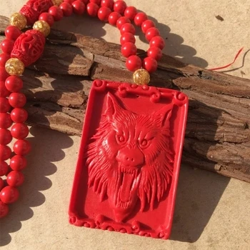 

Natural cinnabar pendant Carved Eagle wolf pendant good luck amulet male and female sweater chain
