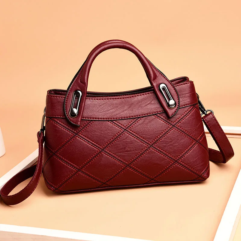 

Fashion OL Style Women's Genuine Leather Handbags Plaid Tote Bag Ladies Shoulder Bags For Women Messenger Bags