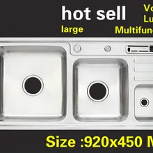 Квартира роскошный большой двойной кухонный паз раковина сделать блюда многофункциональные 304 нержавеющая сталь Горячая 92x45 см