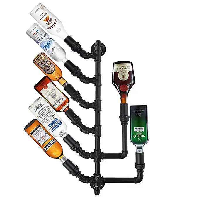 

Industrial Wine Rack Wall Mounted 8 Bottle Holder Iron Pipe Steampunk Design Kitchen Storage Wine Holders