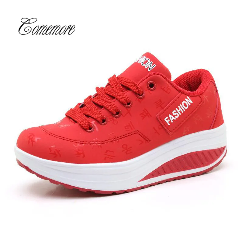 

Comemore 2019 Female Sneakers On The Platform Women Red Sport Shoes Slimming Swing Wedges Running Shoes Thick Bottom Trainers