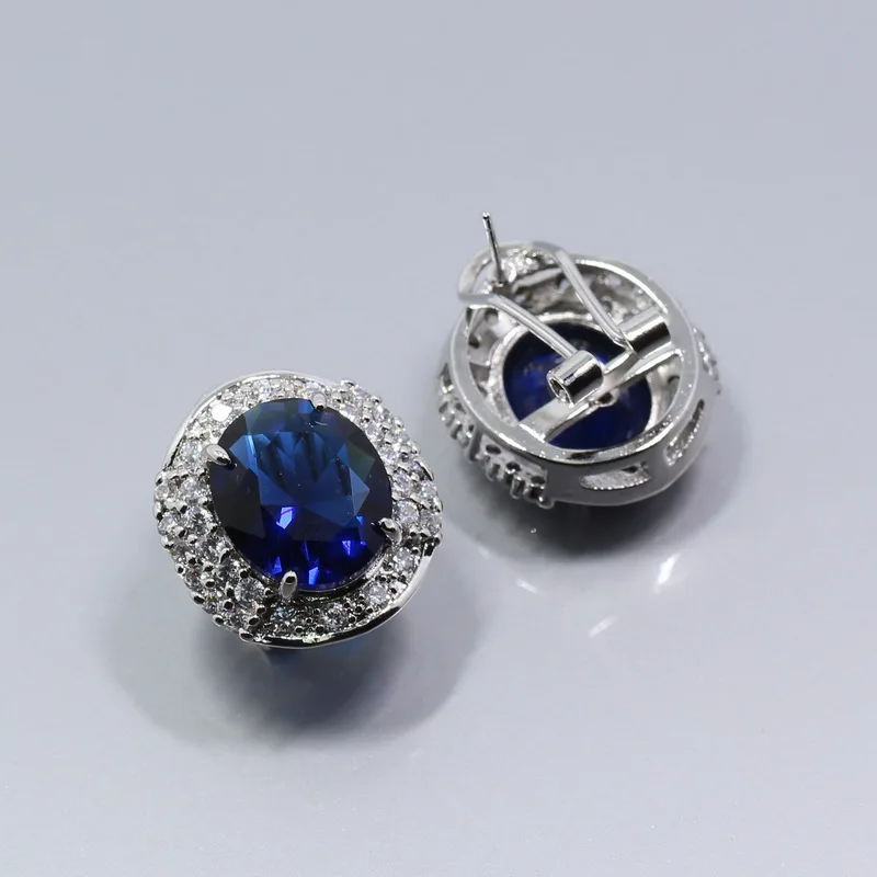 Высокое качество Синий Циркон 925 Серебряные Ювелирные наборы для женщин серьги ожерелье Кулон Кольцо подарочная коробка T205