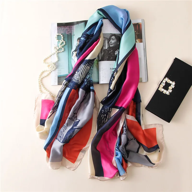 

Women Silk Scarf Horse Bright Color Summer Large Shawl Elegant Femal Foulard 180x90 cm NEW [3204]
