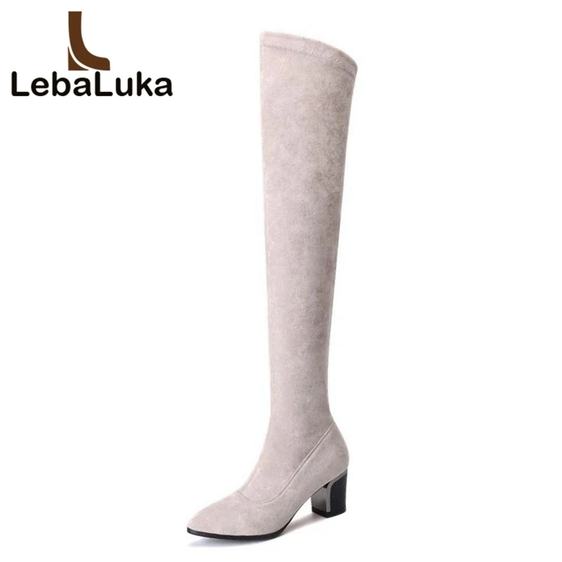 

LebaLuka Size 33-43 Women Real Leather Boots Zipper High Heels Winter Shoes Women Pointed Toe Over Knee Fur Warm Botas