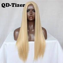 QD-Tizer длинные прямые светлые парики шелковистые синтетические Без шнурка парик без клея термостойкие волосы мягкие парики для Хэллоуина для черных женщин
