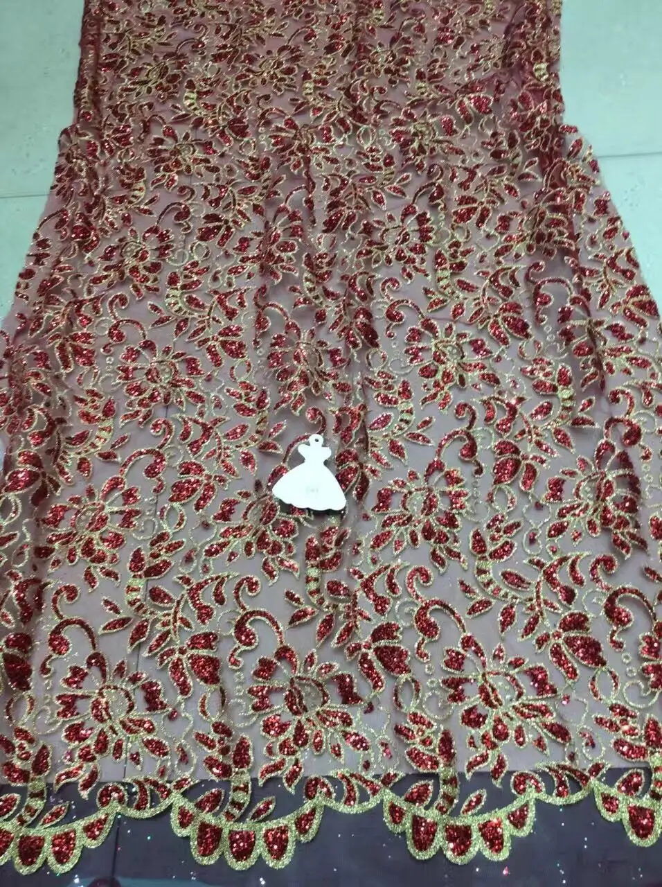 India tulle fabric 5yards glitter organza sparkle mesh french lace fabric in gold red color for