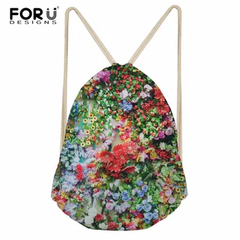 

FORUDESIGNS Polyester Women Drawstring Bag Casual Backpack Flowers Printing Shoulder Bags Rucksack Sack Bag Student School Bag