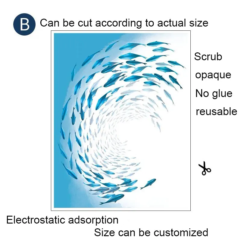 Океан рыба уединение оконная Пленка стеклянная наклейка ванная комната статичные наклейки для матового стекла непрозрачные витражи без клея детская комната на заказ домашняя декоративная