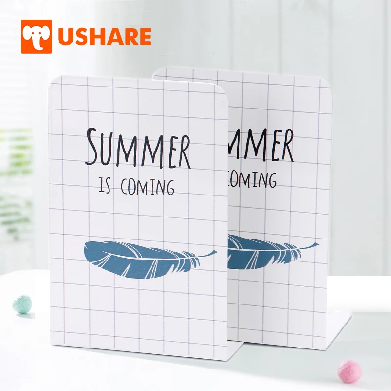 cheap USHARE New Style Bookends For Shelves For Kids Feather Pattern 2pcs Book Ends Office Home School Personal Libraries Supplies