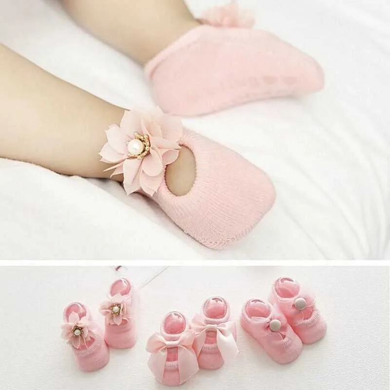 

3 Pairs/Lot Lace Flower Newborn Baby Socks Cotton Anti-Slip Kids Floor Socks Bow Baby Girl Socks Spring Summer Girls Gift Sokken