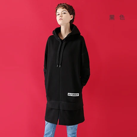 Toyouth новая Корейская версия свободные плюс бархат толстовка Для женщин длинные флис с капюшоном платье выше колен студент теплый свитер - Цвет: Black