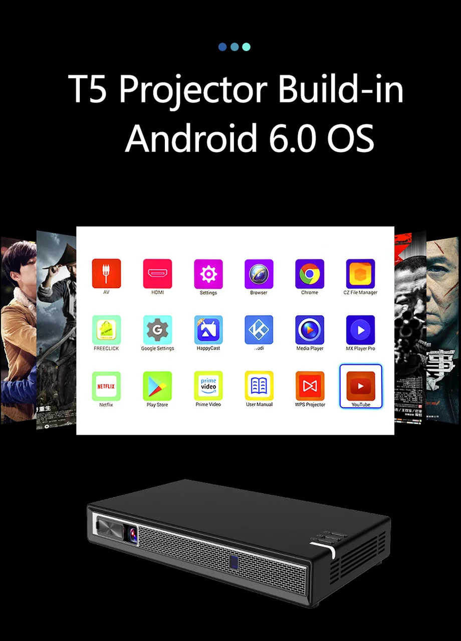 Smartldea T5 HD 4K реальный 3D DLP проектор батарея с зумом, авто Keystone, Android 6,0 WiFi светодиодный Smart Proyector Bluetooth Airplay