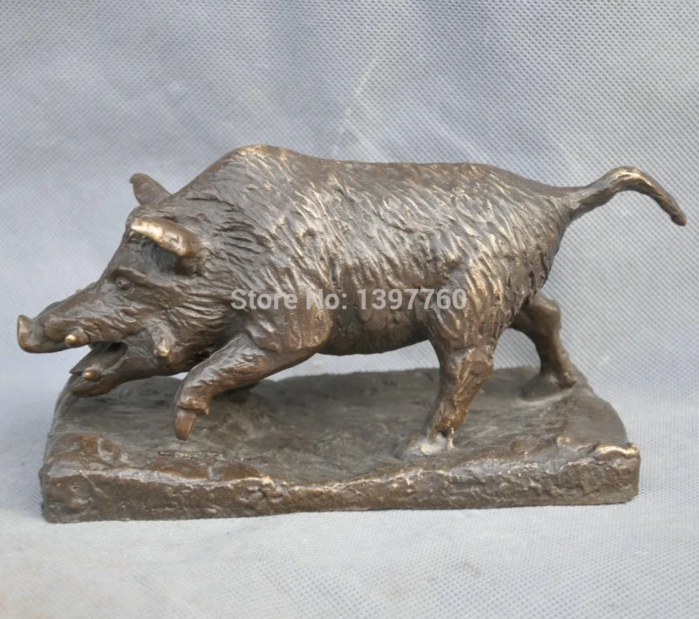 MISS sta.01062 8&quot Bronze Animal Aggressive Large Canine Teeth Strong Wild Boar Sculpture Statue | Дом и сад