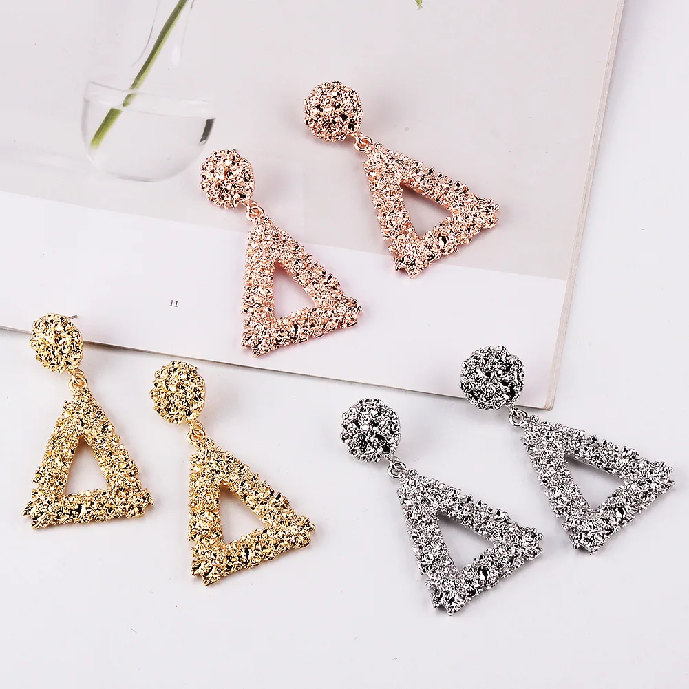

Metal Earrings Triangle Party Earrings Geometric Trendy Vintage Rose Gold Silver Hollow Fashion Jewelry for Aretes Femme Mujer