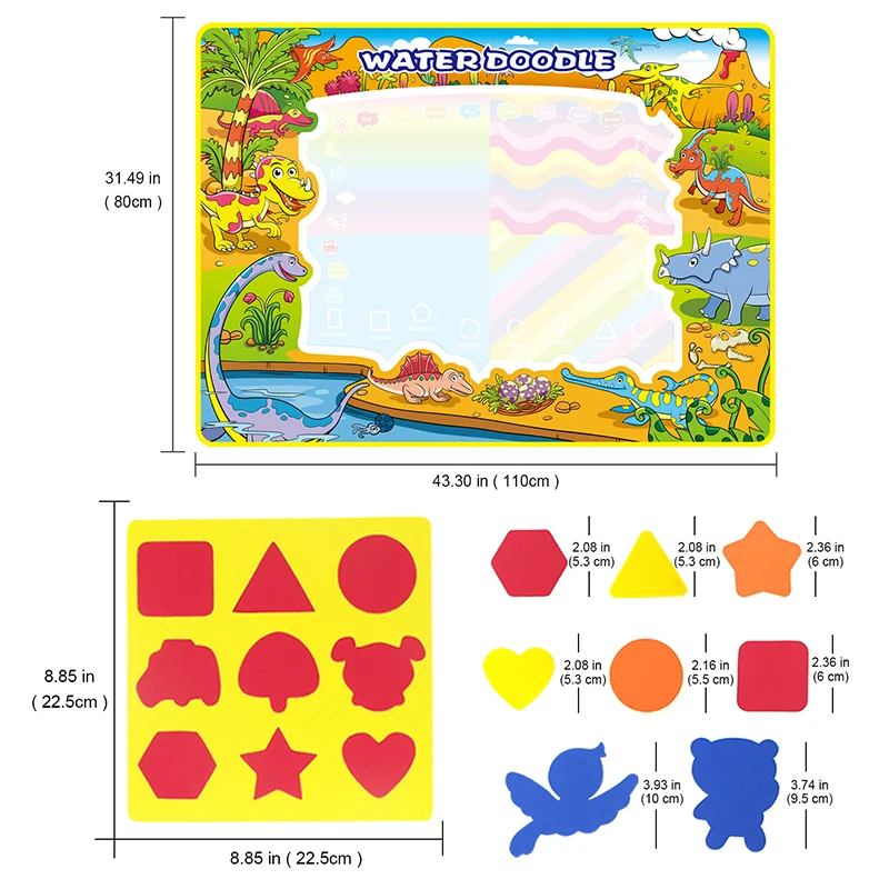 110*80 см динозавр волшебный водный коврик для рисования и 4 волшебные ручки и 2EVA штампы доска для рисования каракули коврик обучающая игрушка для детей