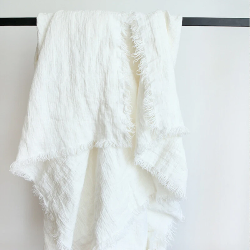 Buy Pure White French linen blanket Rug Summer Cool