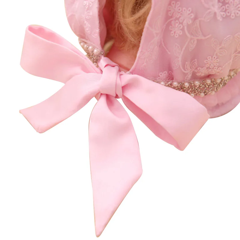 Lace Baby Girl Hat Flower Pearl Girl Summer Hat Beautiful Princess Sun Cap With Bowknot Cotton Solid Baby Cap Baby Girl Clothing (6)
