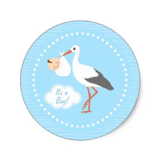 

3.8cm Stork carrying cute baby boy Baby Shower Sticker