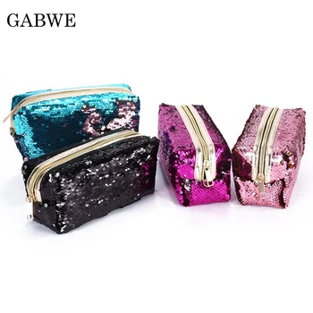 

GZBWE Fashion Mermaid Sequin Women Glitter Cosmetic Bag Makeup Case Organizer Portable Storage Pouch Toiletry Maleta De Maquiage