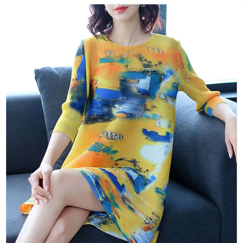 Fashion Three Quarter Sleeve Printed Mini Dress