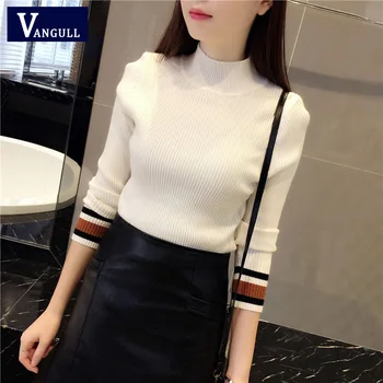 

Vangull Autumn Turtleneck Warm Women Sweater 2019 New Winter Knitted Ladies Pull High Elasticity Soft Female Pullovers Sweater