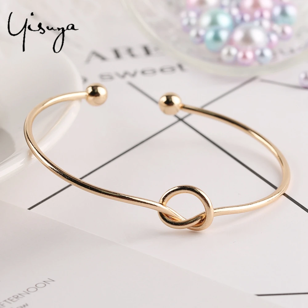 

Golden Knot Bracelet Female Smooth Alloy Bangles Casual Simple Lock Design Bracelets Ladies Fist Love Wrist Bangle Rope Chain