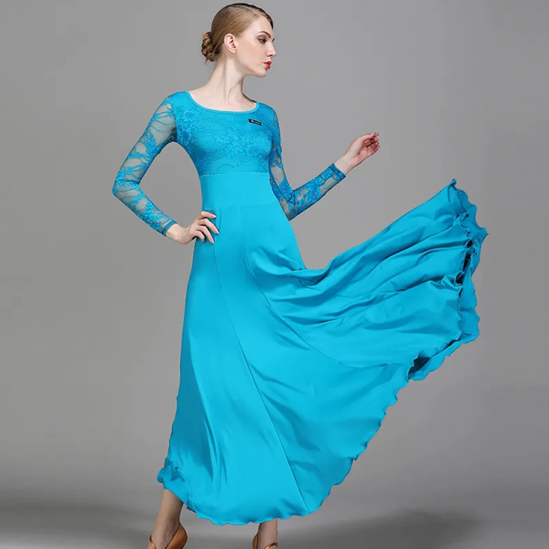 Round Neck Lace Stitcing Women Ballroom Dance Dress For Dancing Clothes Waltz Dress Modern Dance Costumes Rumba Wear