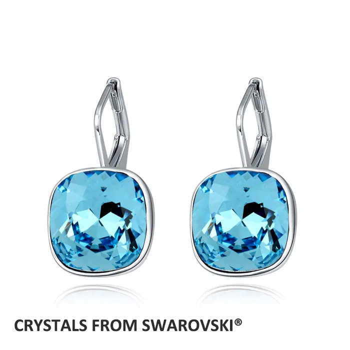 Новое поступление, Популярные Квадратные серьги с кристаллами, сделанные с элементами SWAROVSKI, хороший подарок на День святого Валентина для женщин - Окраска металла: Aquamarine