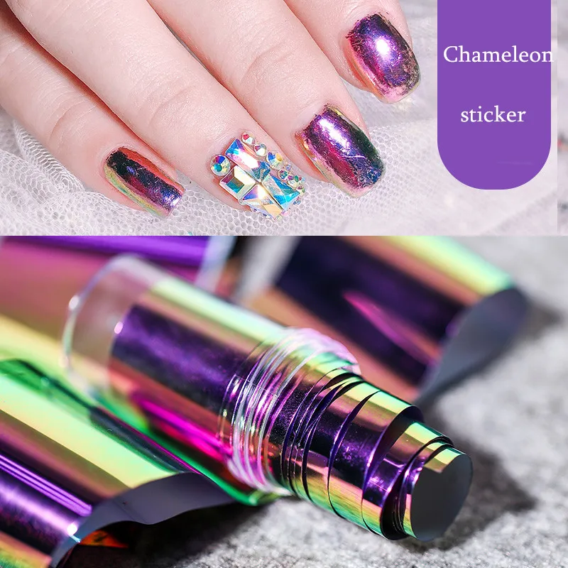 

1roll 100CM Chameleon Nail Foils Dazzling Holo Holographic Nail Art Laser Transfer Stickers of Nail Art Decorations