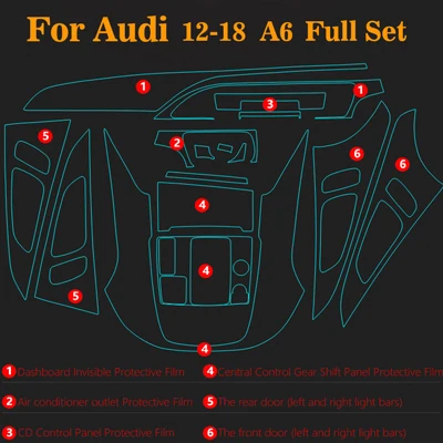 Автомобильные наклейки из ТПУ для Audi, панель переключения передач, декоративные внутренние наклейки из ТПУ для двери, для Audi A6 2012-, аксессуары - Название цвета: full set