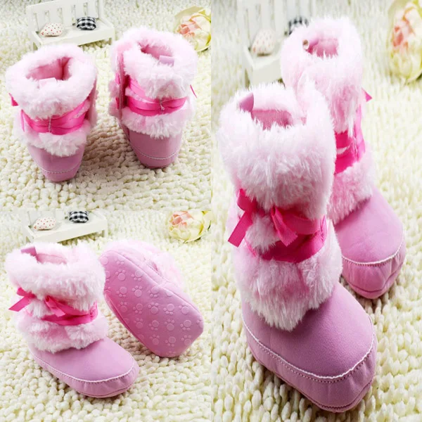 Для новорожденных, детское платье с бантом из флиса зимние ботинки ботиночки белые туфли в стиле «Принцесса» - Цвет: Розовый