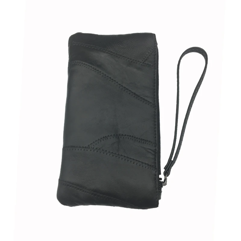 

Men High Capacity Long Phone Organizer Black Wallet Leather Coin Purses Male With Wrist