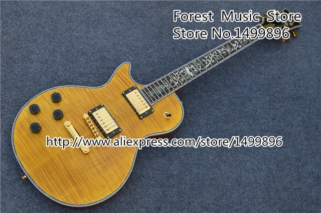 Best price at $225 Cheap High Quality Brown Tiger Flame LP Superme Electric Guitars Left Handed Beautiful Floral Inlay Guitar In Stock