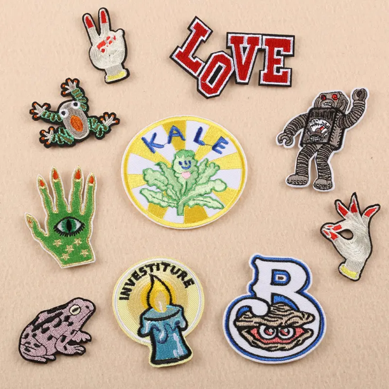 1pcs Frog Robot hands gesture Patch Embroidered Applique Iron On design DIY Sew Badge fill holes stickers | Дом и сад