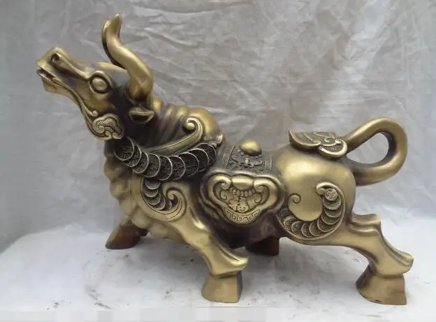 

S3996 15" Chinese Bronze Year Zodiac Wealth Fu RuYi Cai Coin Bull Ox Statue Animals discount 30% (C0324)