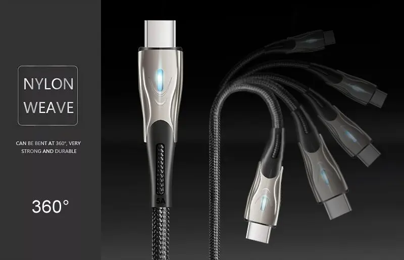 Ddaian светодиодный USB кабель для samsung Xiaomi huawei Тип C USB поддержка PD 60 Вт QC3.0 5A USB кабель Quick Charge