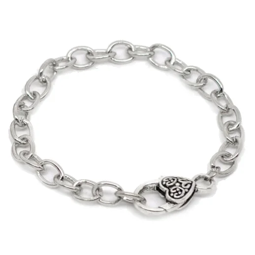 

5 Silver Tone Heart Lobster Clasp Chain Bracelets 20cm