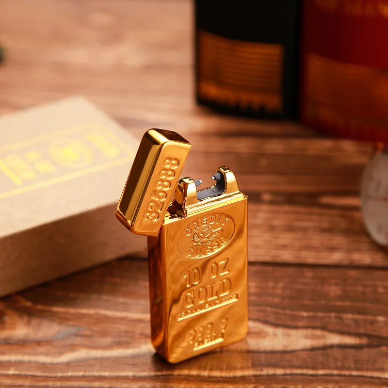 Classic Gold Bars electric Pulse Arc lighter USB charging cigarette lighter case Men USB Lighter