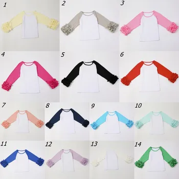 

Girls Monogram Ruffle Sleeve Raglan Shirts Multiple Colors Monogramable raglans Toddler girls icing shirts Christmas icing tops