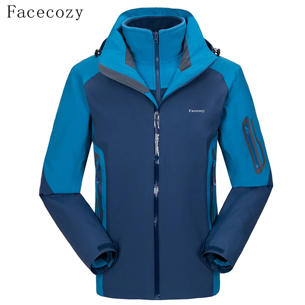 Facecozy Men Outdoor Hiking Windproof Hooded Jackets 2 Piece Inner Fleece Softshell Jacket Travel Camping Sport Warm 3 In 1 Coat Facecozy Men Outdoor Hiking Windproof Hooded Jackets 2 Piece Inner Fleece Softshell Jacket Travel Camping Sport Warm 3 In 1 Coat