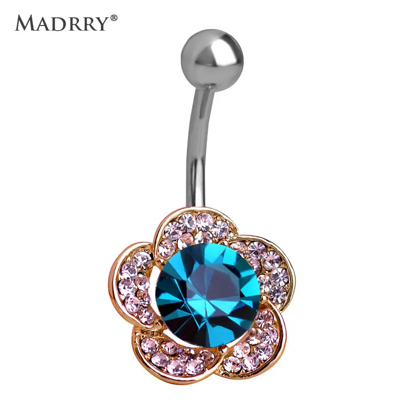 Green Rhinestone Flowers Piercing Belly Button Ring Barbell Piercing Ring Body Jewelry Summer Style Women Body